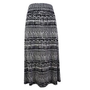 Chelsea & Theodore Black White Midi Skirt M Tribal Print Stretch Waist